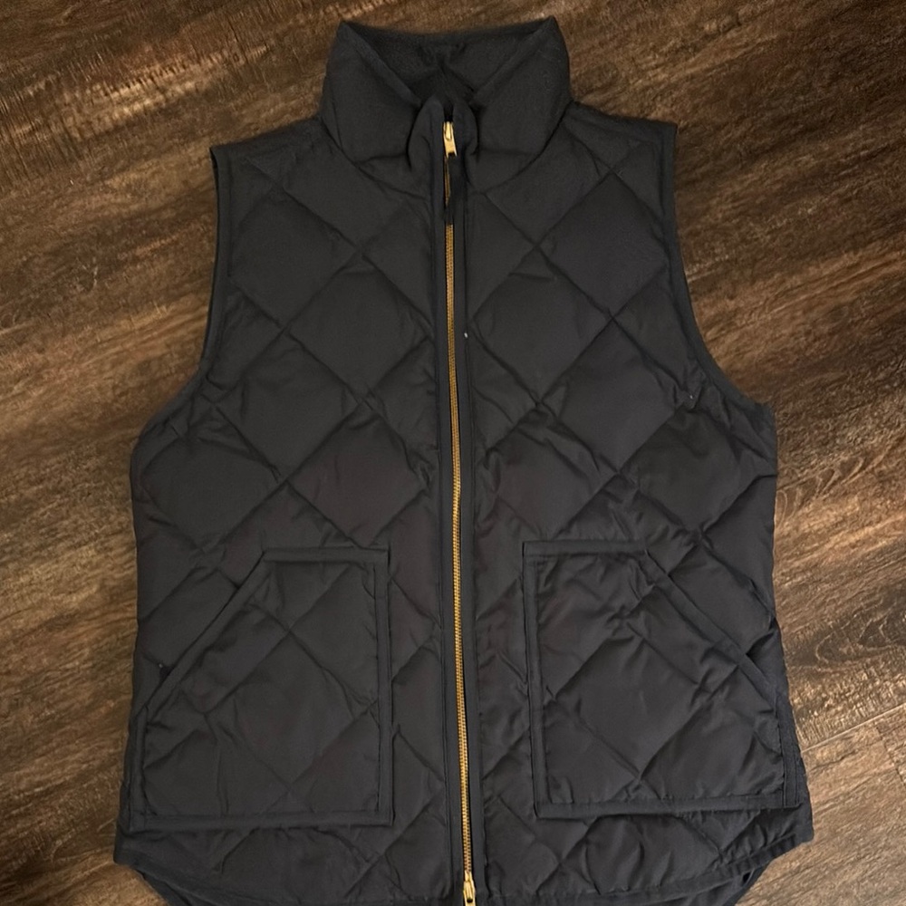 J Crew Navy Blue Quilted Vest with Gold Zipper